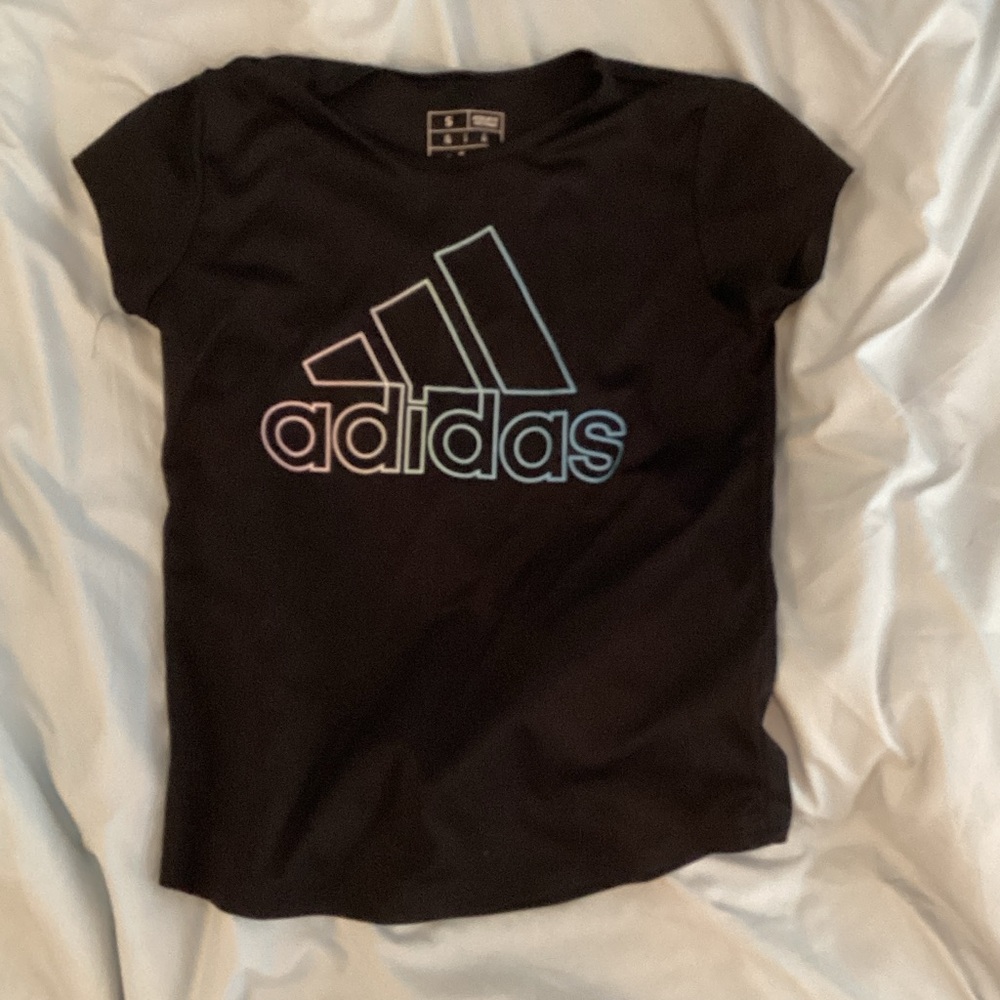 Adidas Kids Black Tee with Multicolor Logo